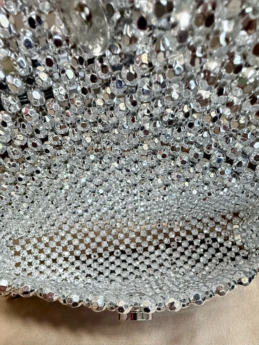 Silver Crystal Beaded Shoulder Bag - Sparkling Evening Clutch
